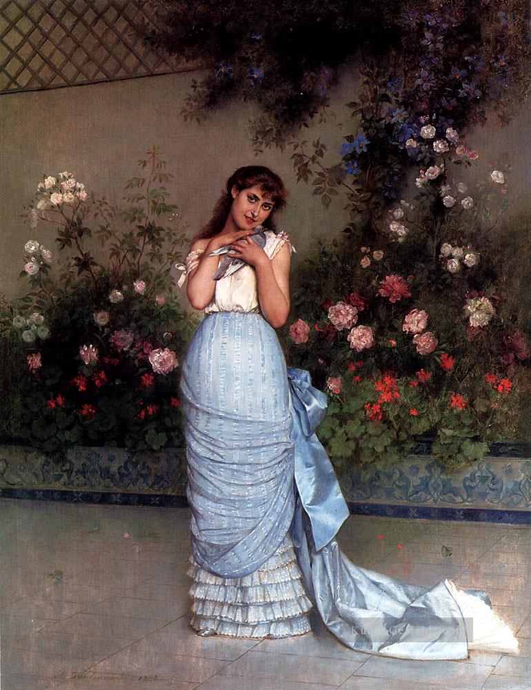 Eine elegante Schönheit Frau Auguste Toulmouche Klassische Blumen Ölgemälde